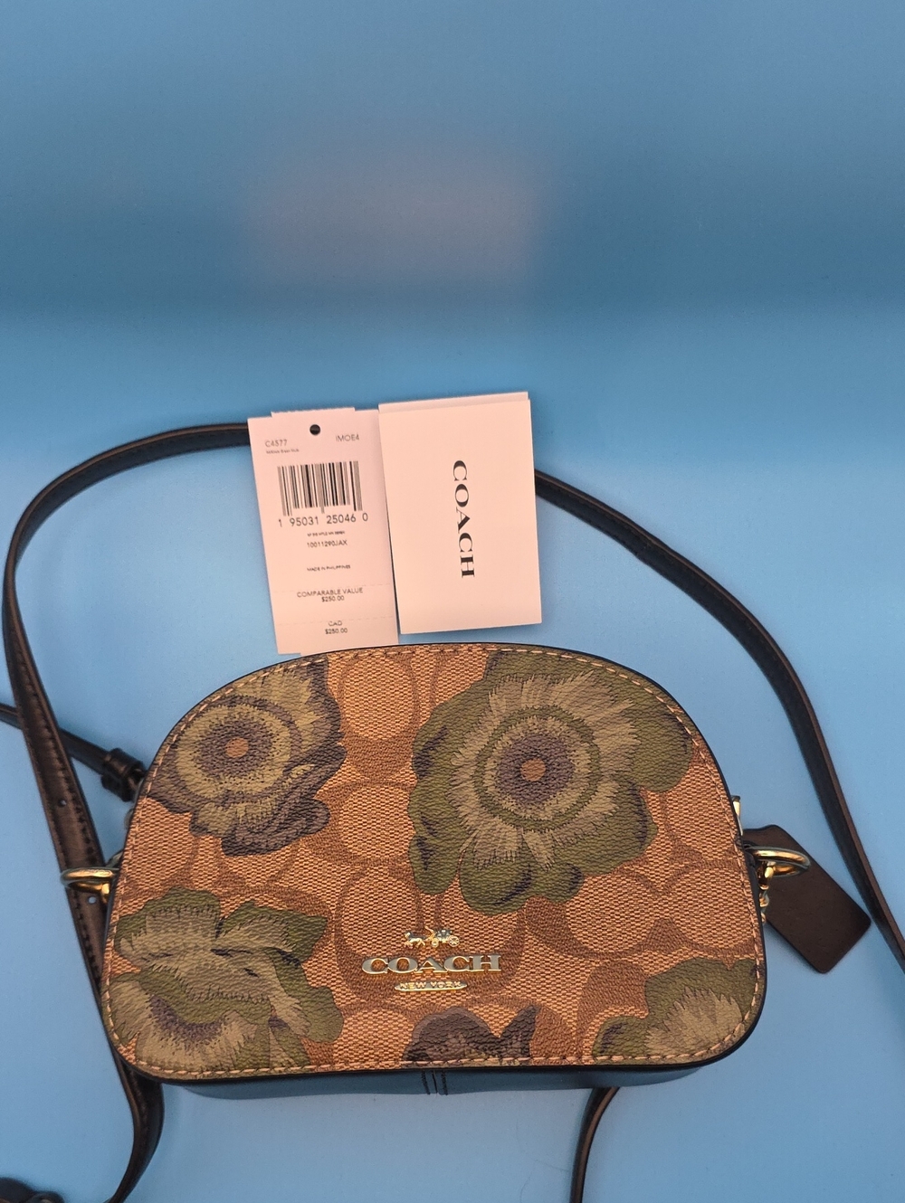 Coach Floral Signature Small Crossbody in Brown and Green